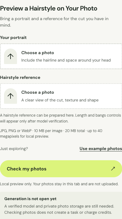 How to Try Different Hairstyles Hairstyle try on upload interface showing portrait and haircut reference fields
